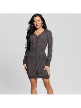 Guess Josie Button Sweater Dress Large Dark Grey NWT